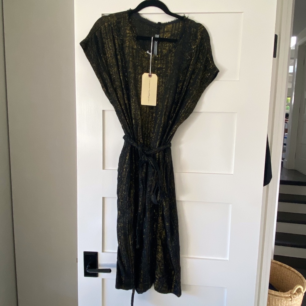 Raquel Allegra Lame Broadcloth Raw Edge Dress